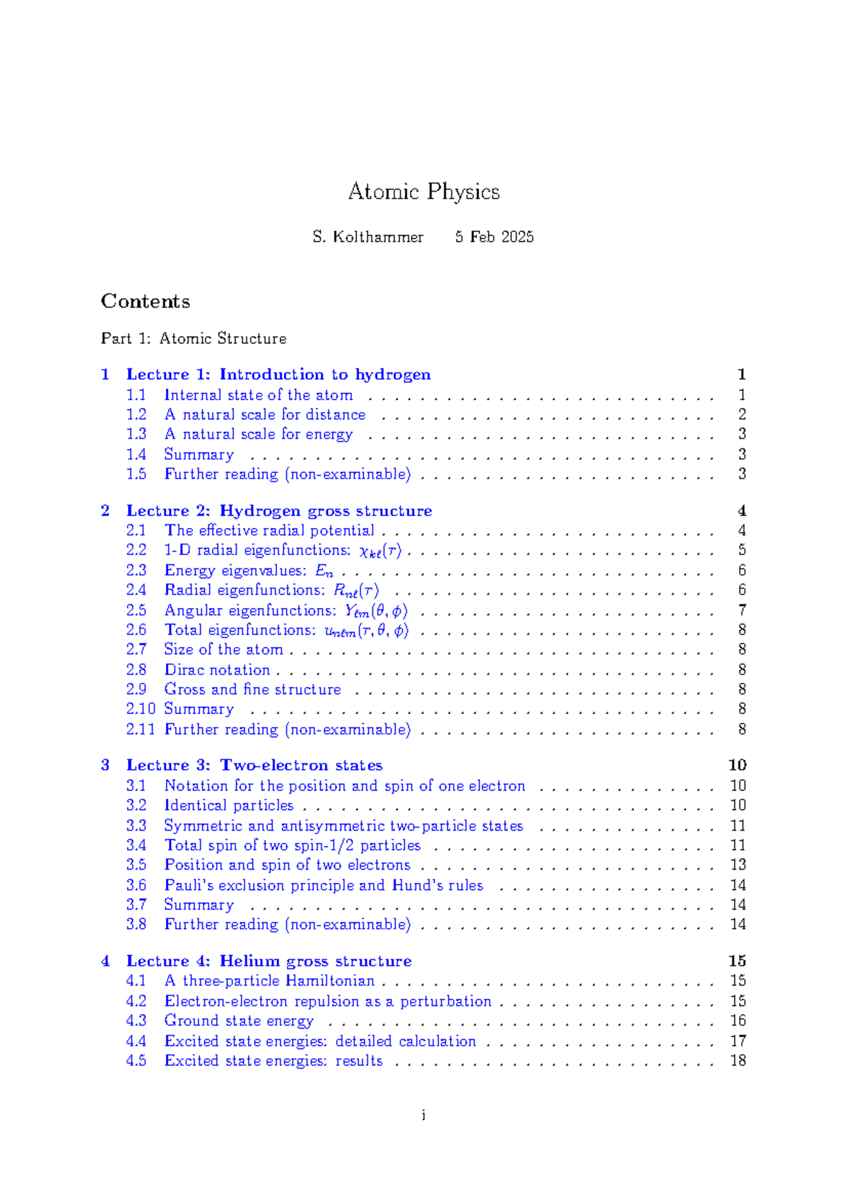 Atomic Physics Lecture Notes: Structure and Dynamics of Hydrogen - Studocu