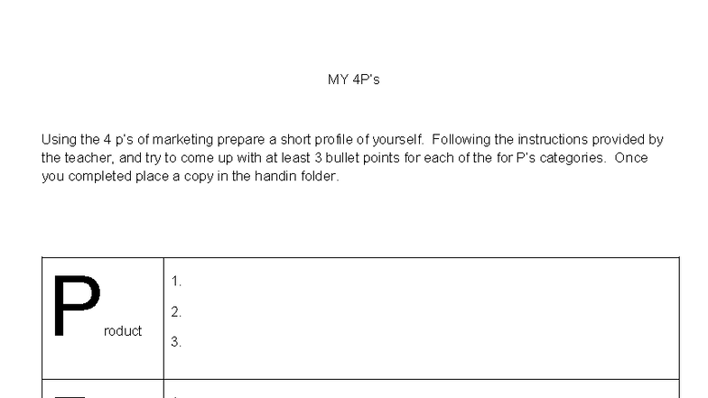 01 - My 4Ps - mmm - HP110 - MY 4P’s Using the 4 p’s of marketing ...