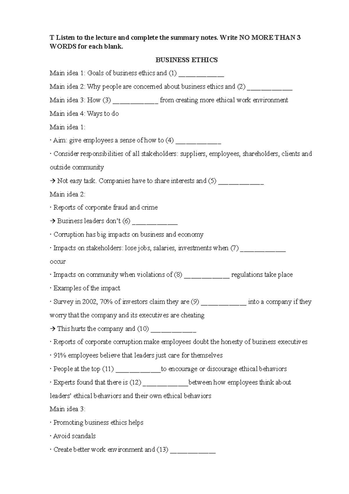 Session 3: Business Ethics Lecture Summary Notes - Studocu