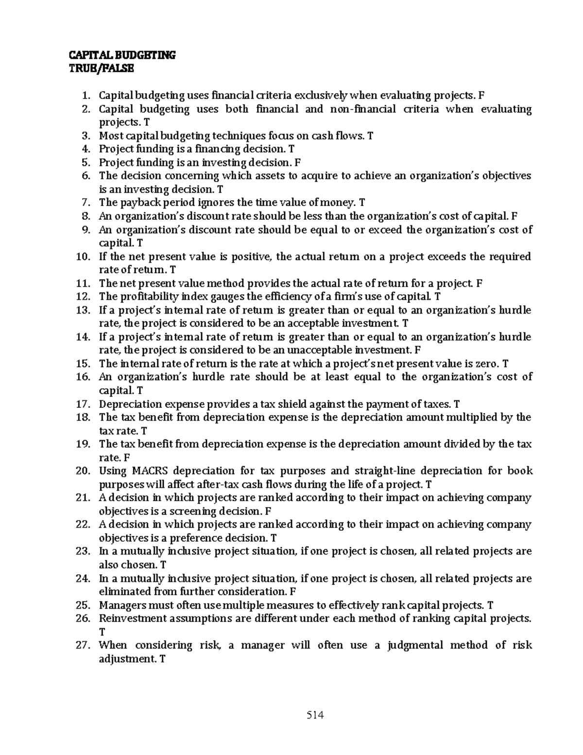 Capital Budgeting Review: Key Concepts and Techniques (FIN 514) - Studocu