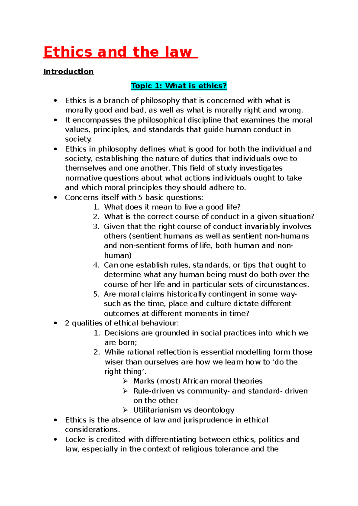 Ethics and Law Notes: Final Exam Review for APL3001 - Studocu