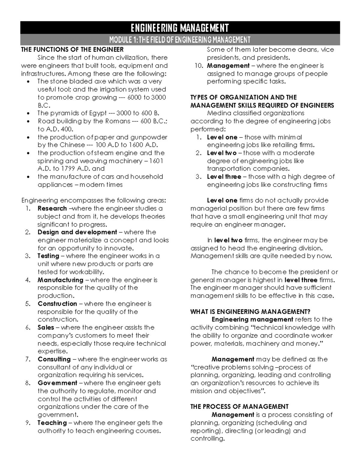EM-Engineering Management Midterm Review Guide - Studocu