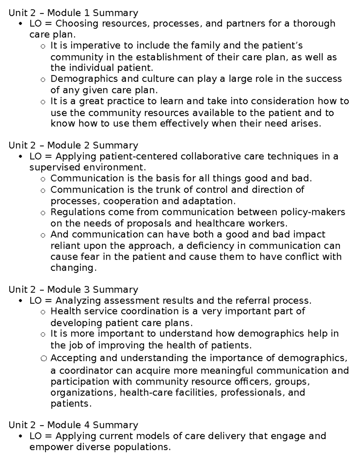Unit 2, Module 1-6 Study Guide: Enhancing Patient-Centered Care - Studocu