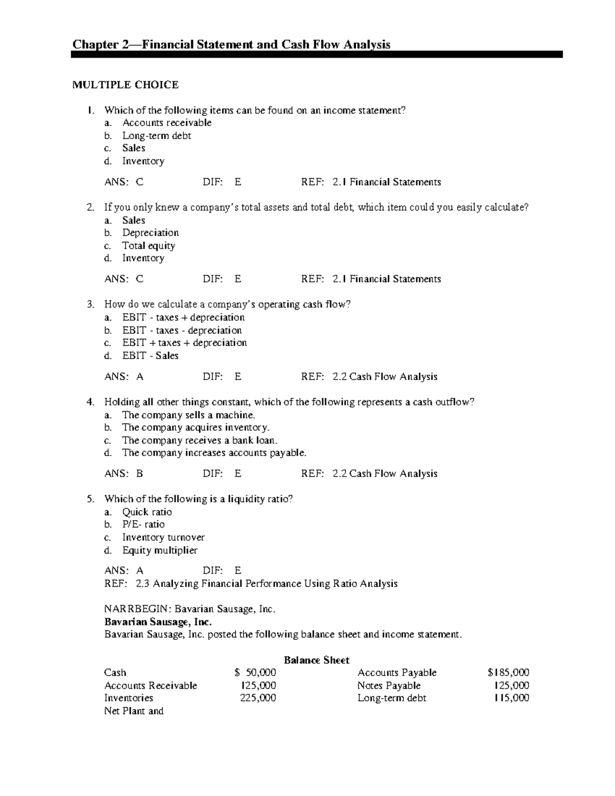 Chapter 2: Financial Statement & Cash Flow Analysis (Midterm Review ...