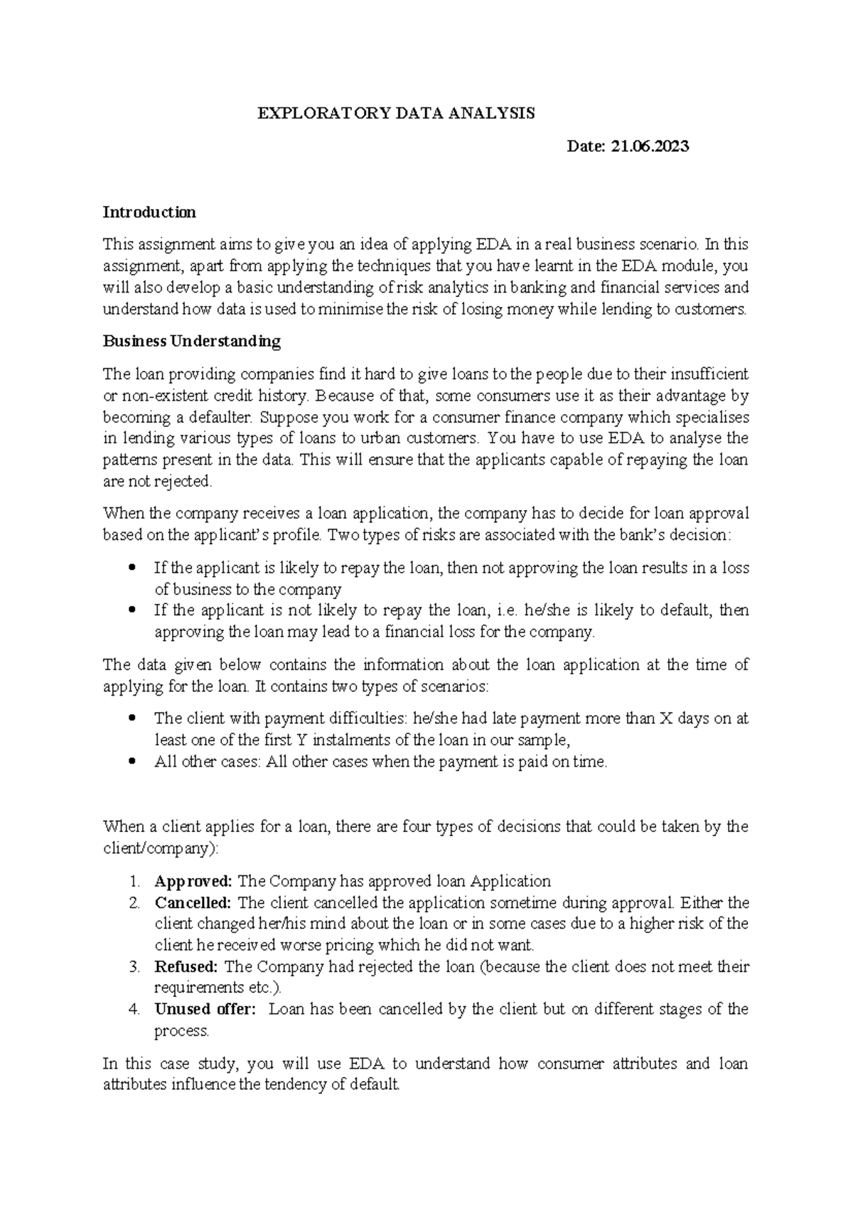 EDA Exercise - 21: Case Study on Loan Default Analysis - Studocu