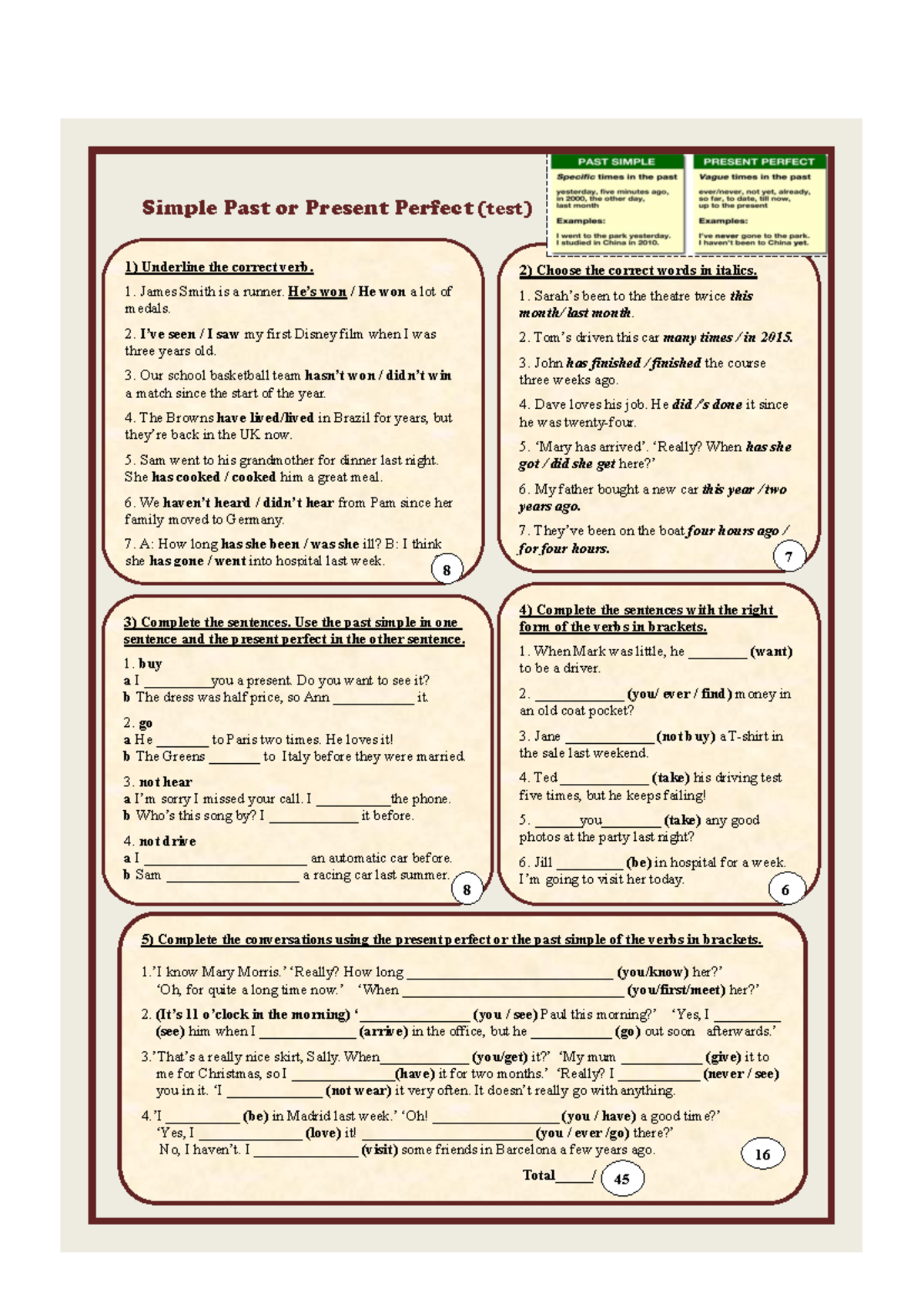 Past Simple vs Present Perfect Exercise (ESL 101) - Studeersnel