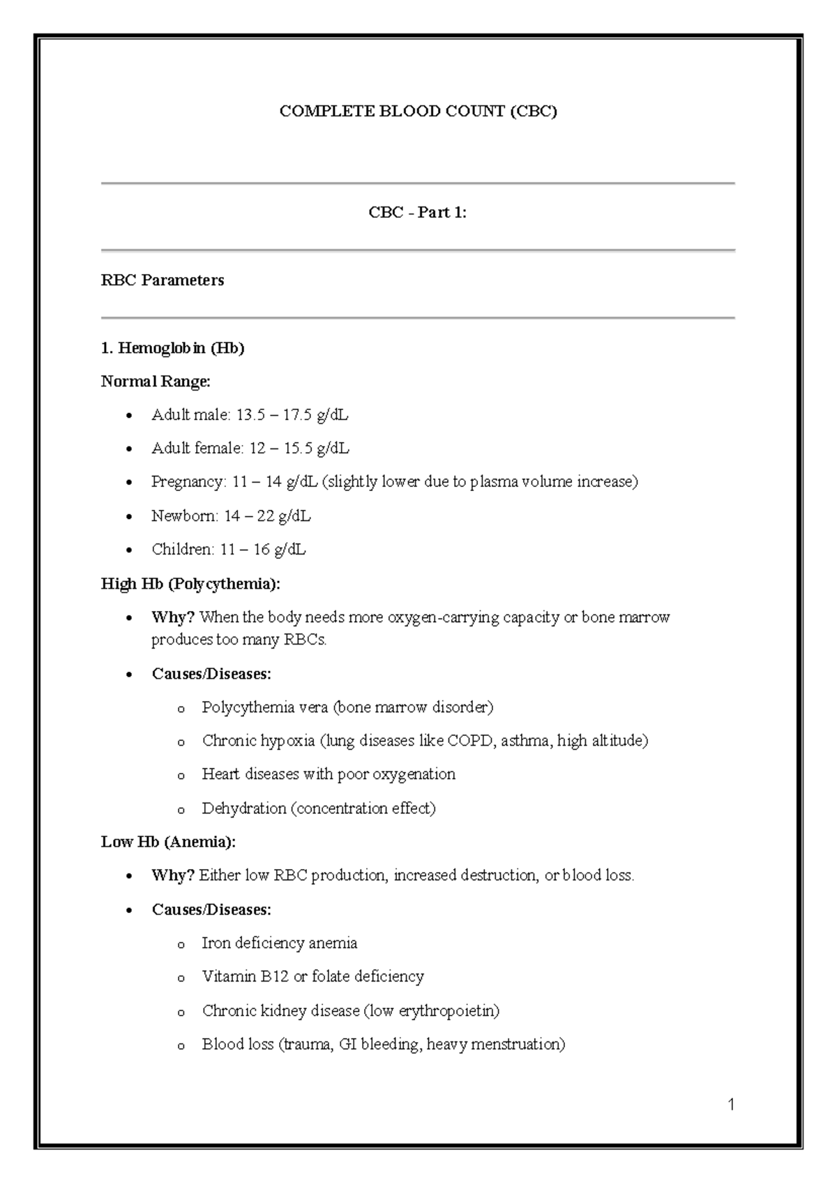 CBC Book: Complete Blood Count Overview and Parameters - Studocu