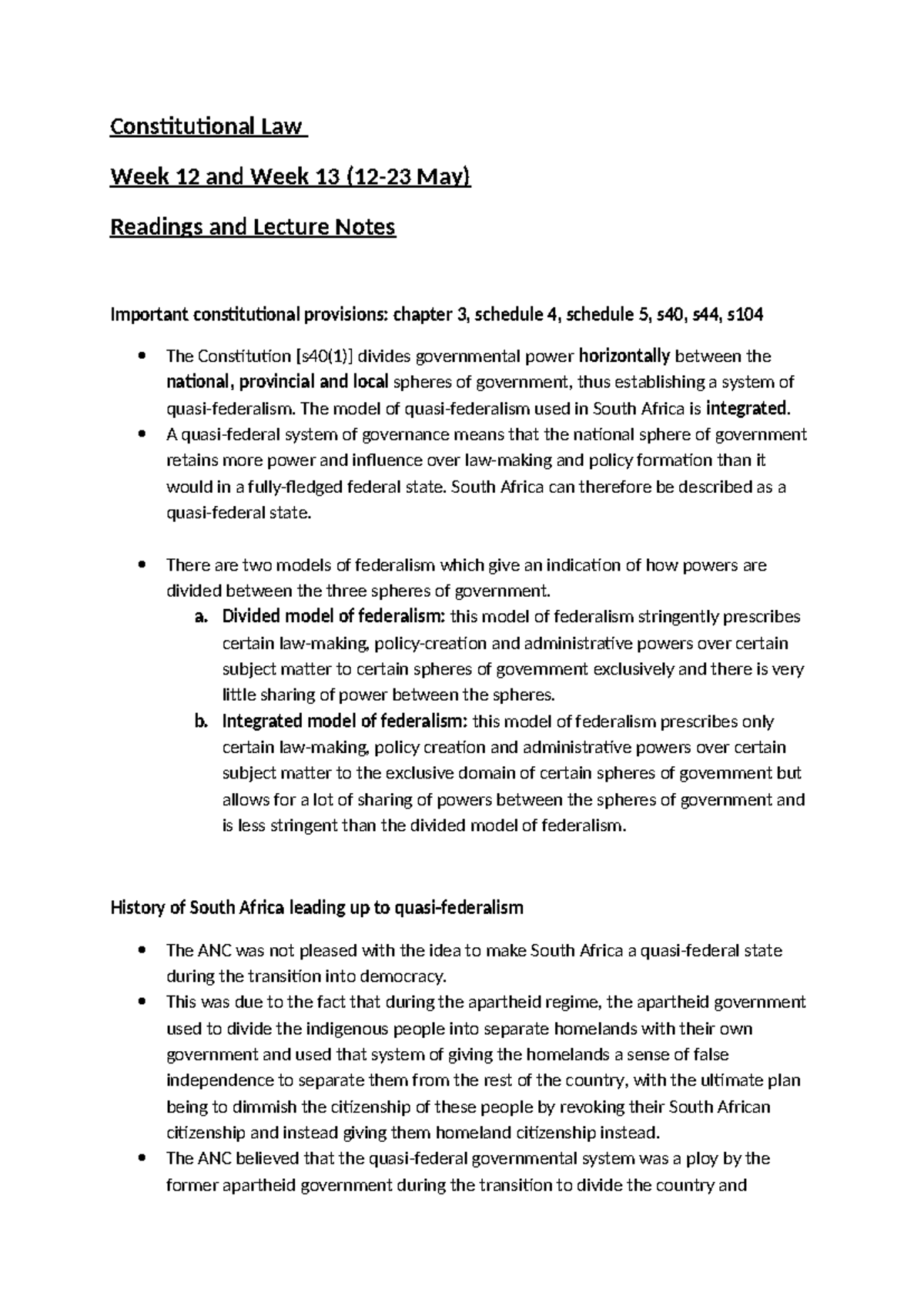 Constitutional Law: Lecture Notes for Week 12 & 13 (CL 101) - Studocu