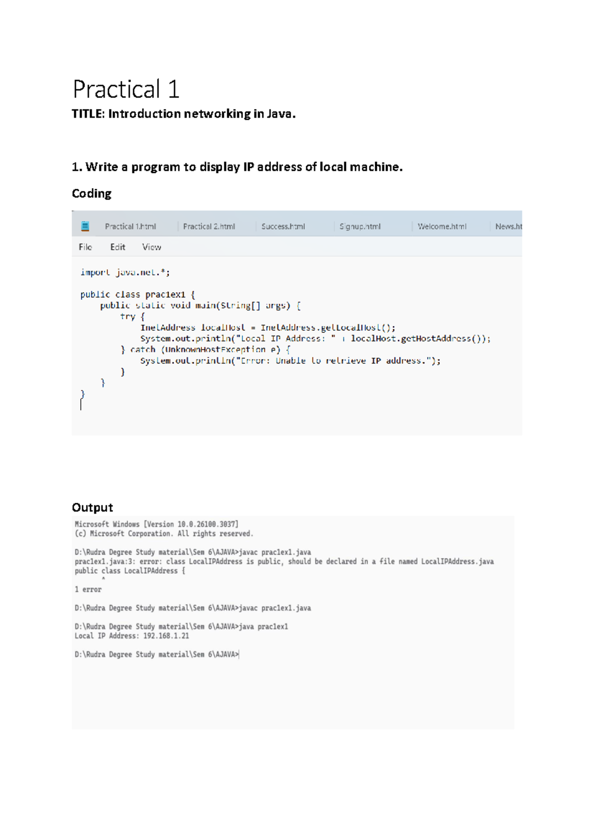 Java Networking Practicals: IP, Chat App, TCP/UDP Programs - Studocu