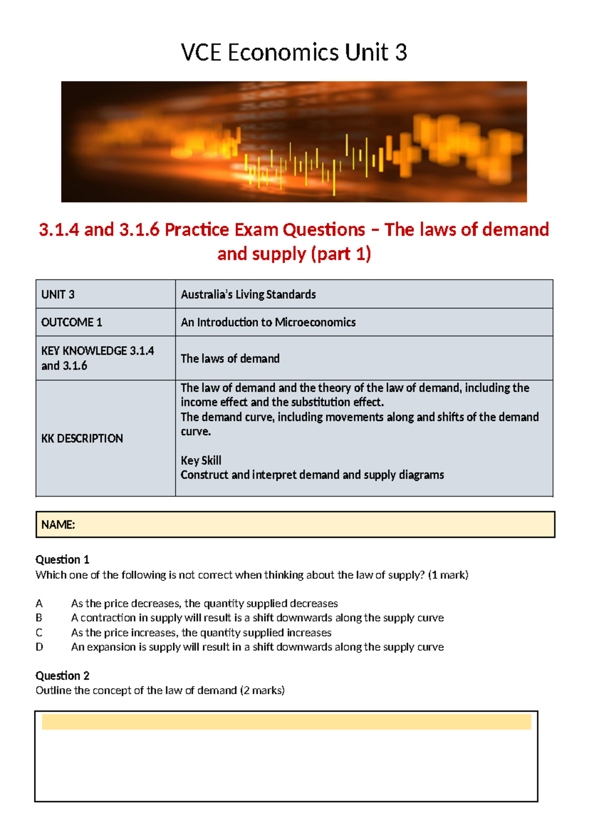 3.1.4 and 3.1.6 PEQ The laws of demand and supply (part 1) - VCE ...