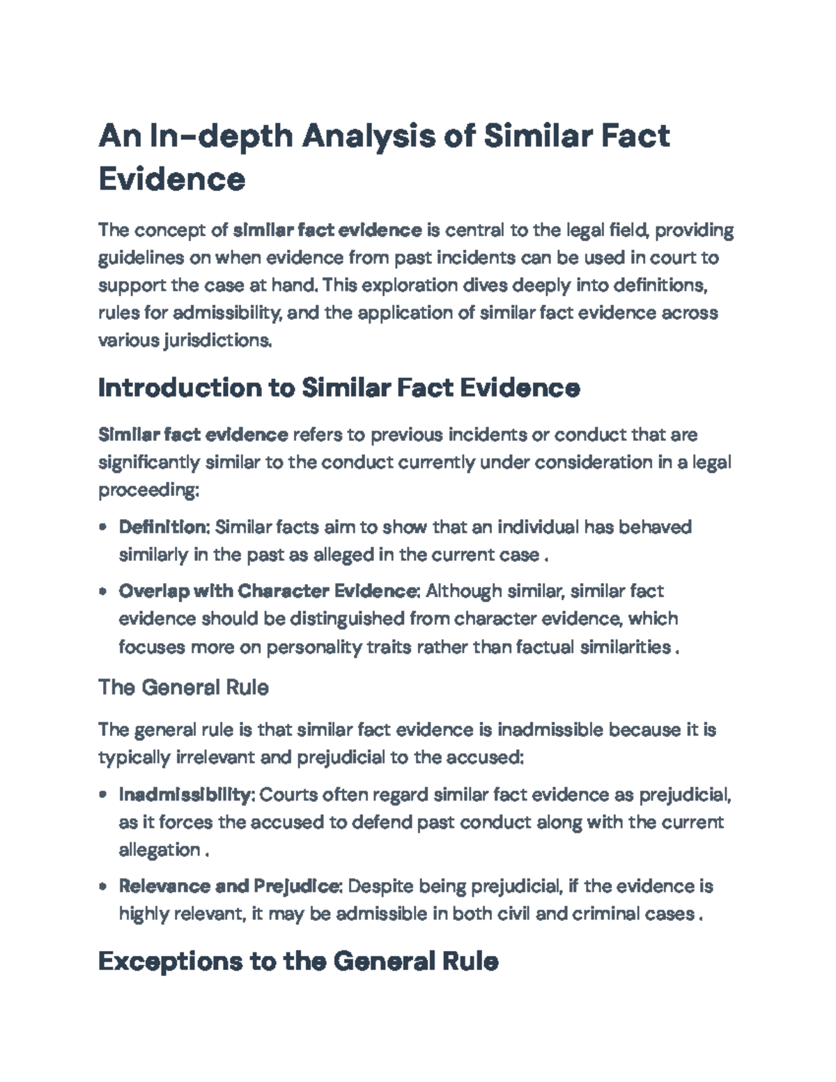 Analysis of Similar Fact Evidence: Principles & Jurisdictional ...
