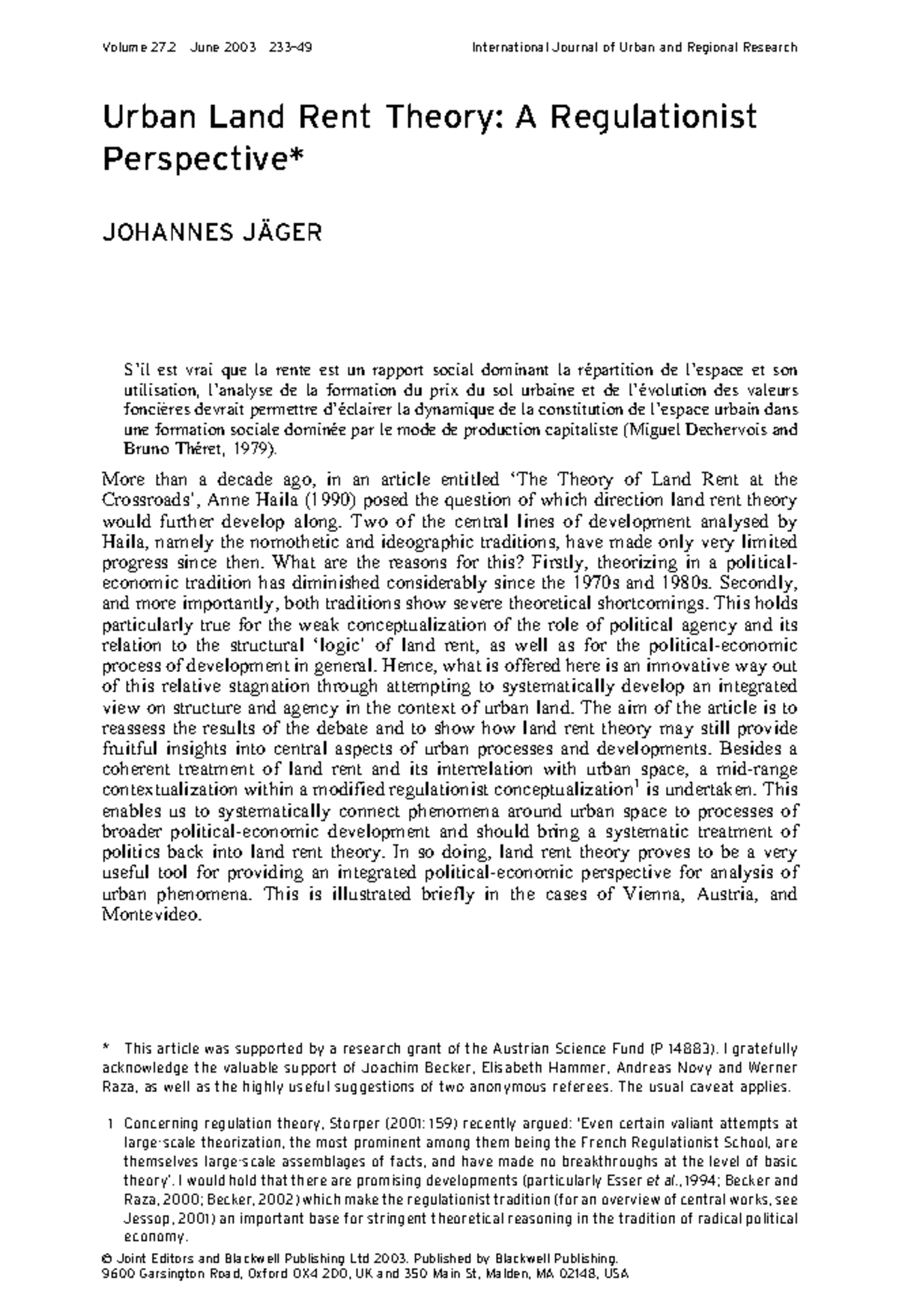 Urban Land Rent Theory: A Regulationist Perspective Analysis - Studocu