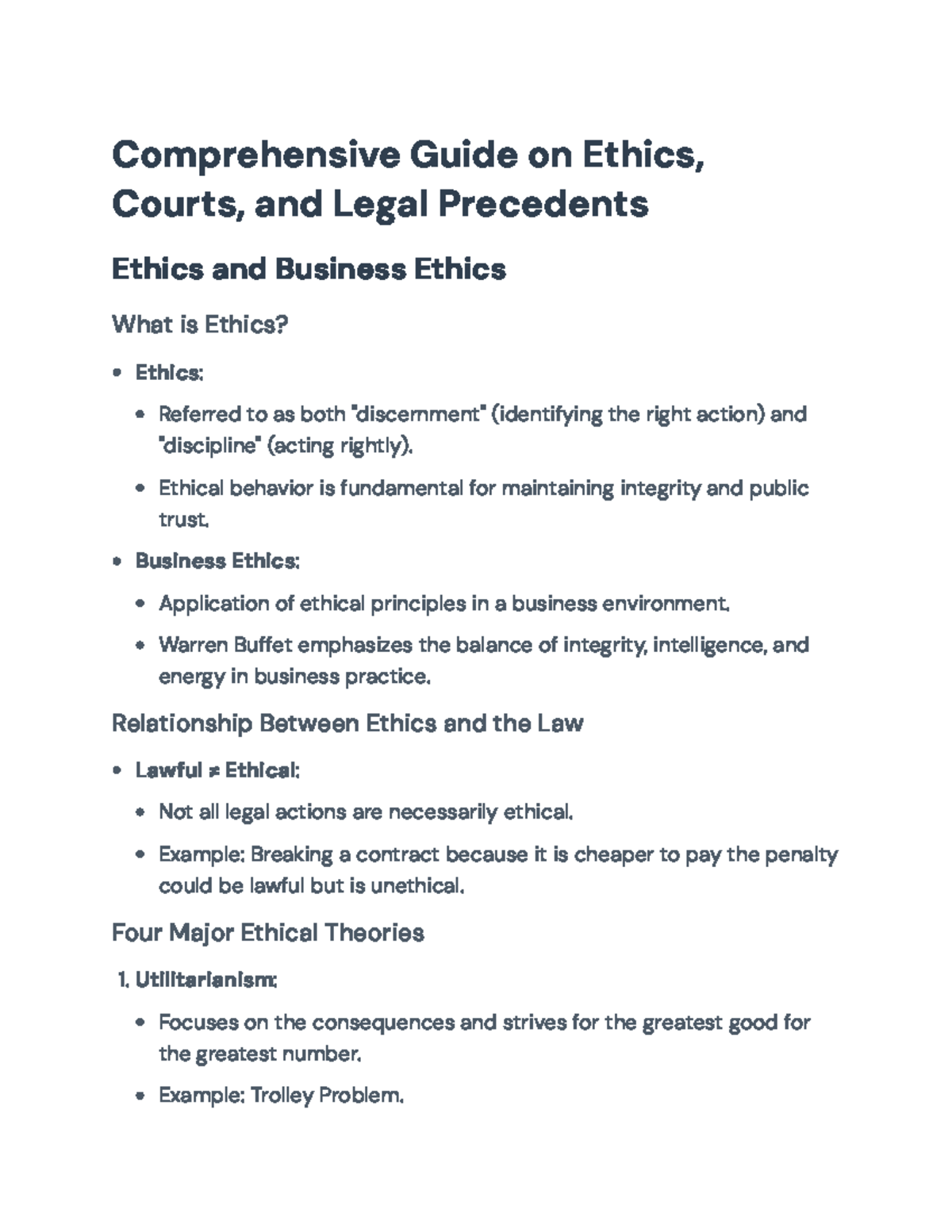 A Comprehensive Guide to Ethics, Legal Precedents, and Courts (BUS 101 ...