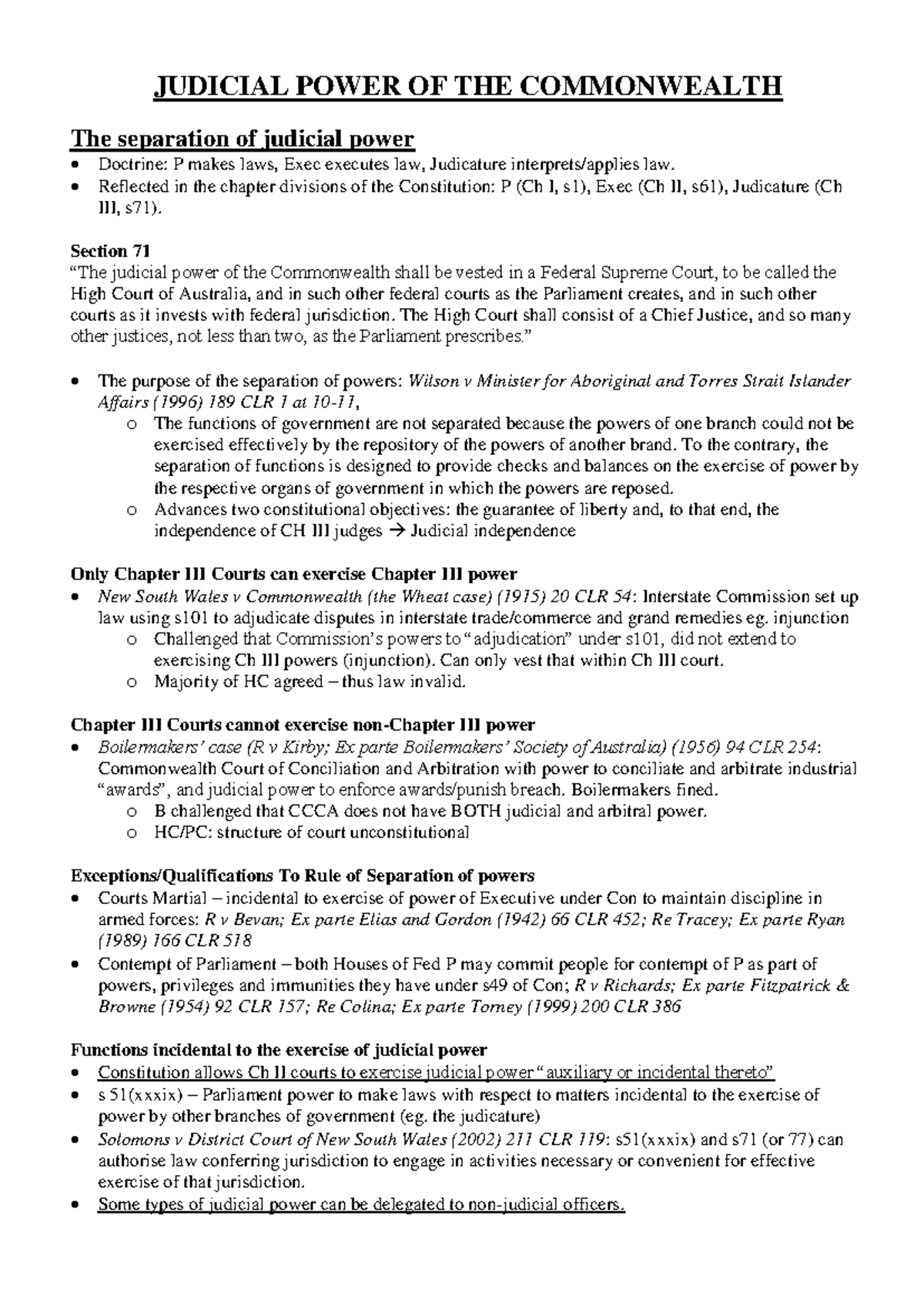 Revision Notes: Constitutional Law (LAW101) - Separation of Powers ...