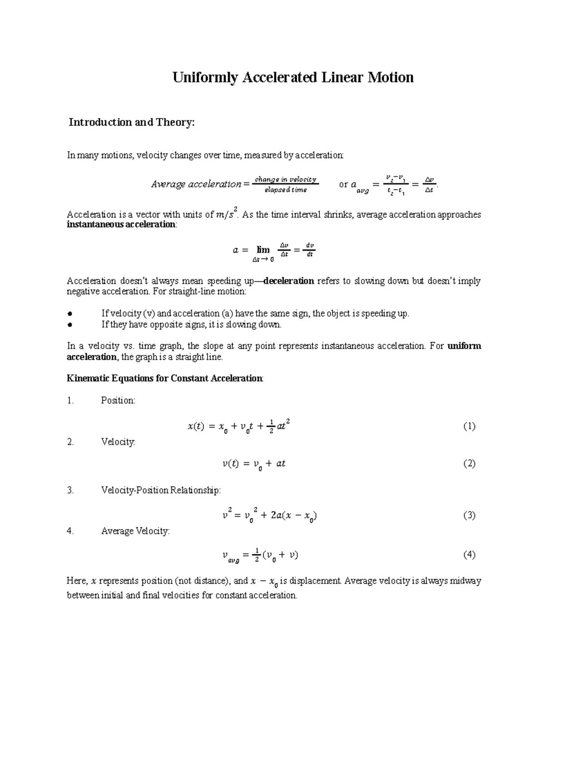 Lab 3 Manual - Uniformly Accelerated Linear Motion Rough.docx ...