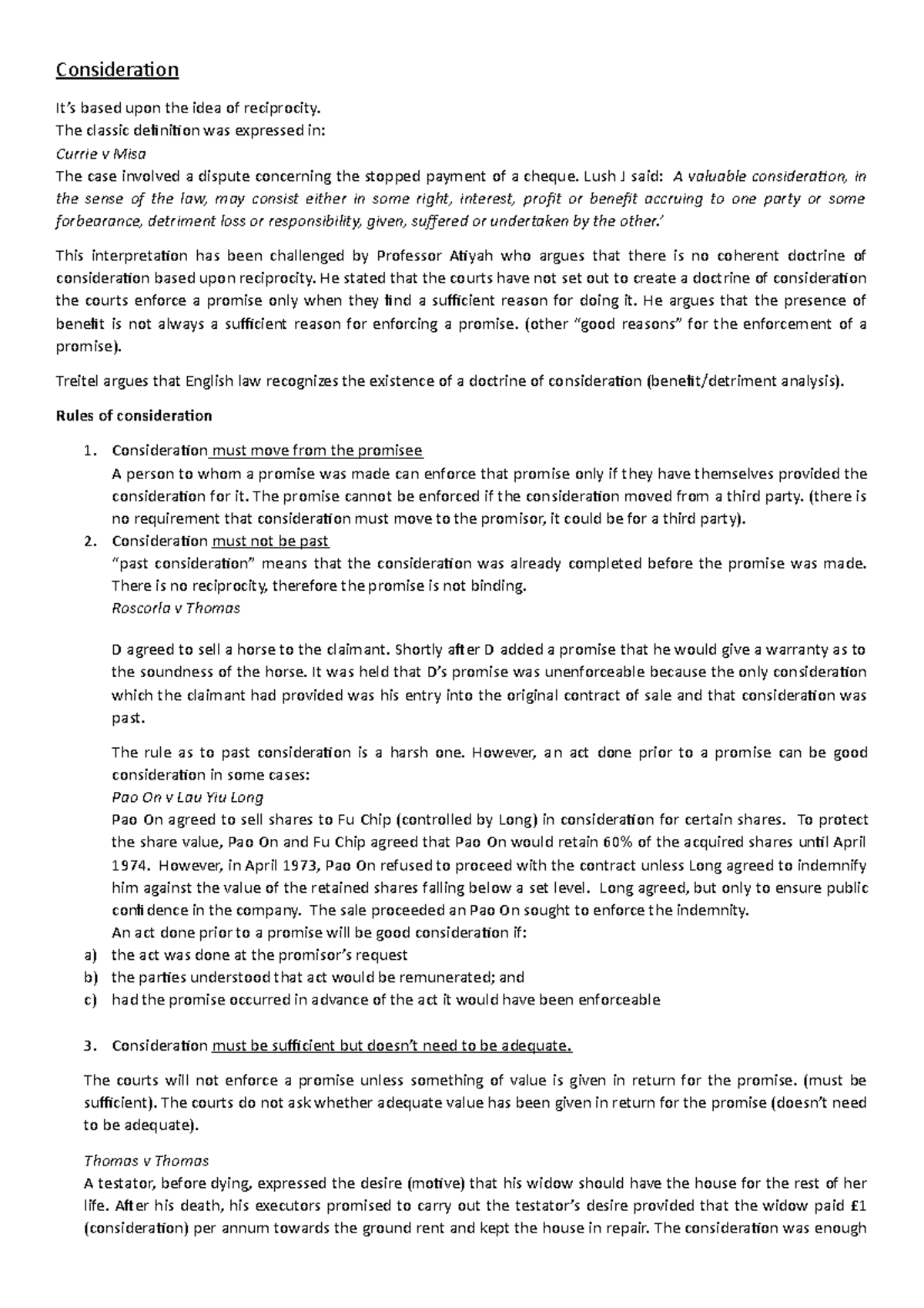 Contract Law: Understanding Consideration in English Law (LAW101) - Studocu