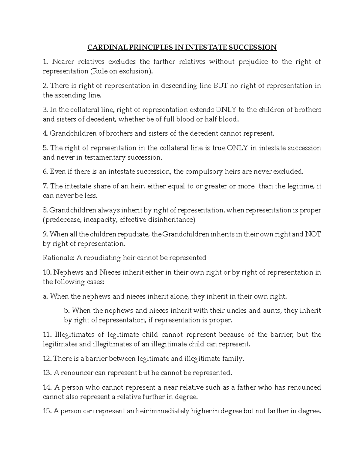 Cardinal Principles of Intestate Succession: Key Rules Explained - Studocu