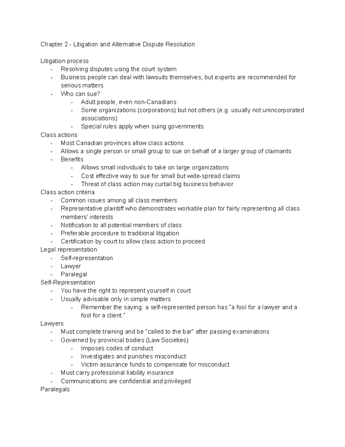 BLAW 201 - Chapter 2: Litigation & Alternative Dispute Resolution Notes ...