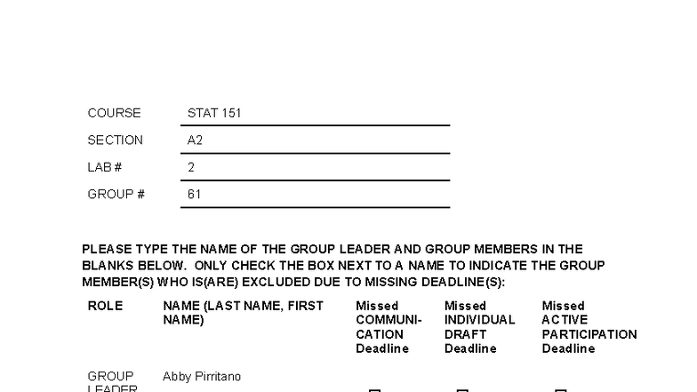 STAT 151 - Lab 2 - fully completed lab 2 document - COURSE STAT 151 ...