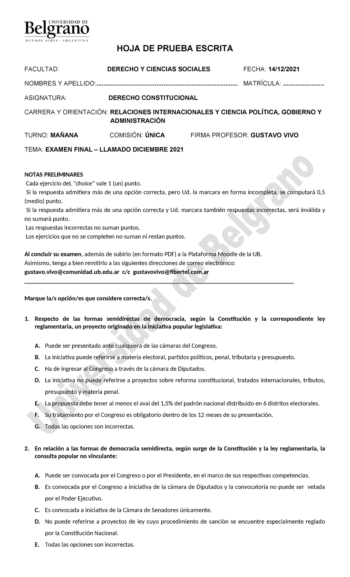 Examen Final DC 102 y 106 - Derecho Constitucional Diciembre 2021 - Studocu
