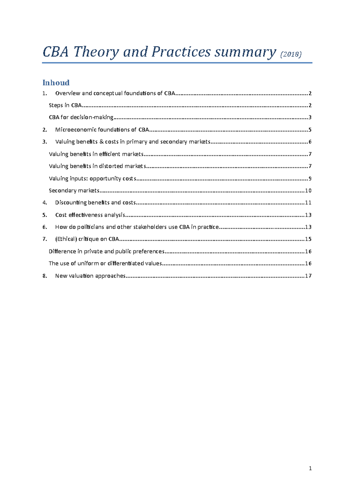 CBA Theory and Practices Summary: Insights and Applications in Policy ...