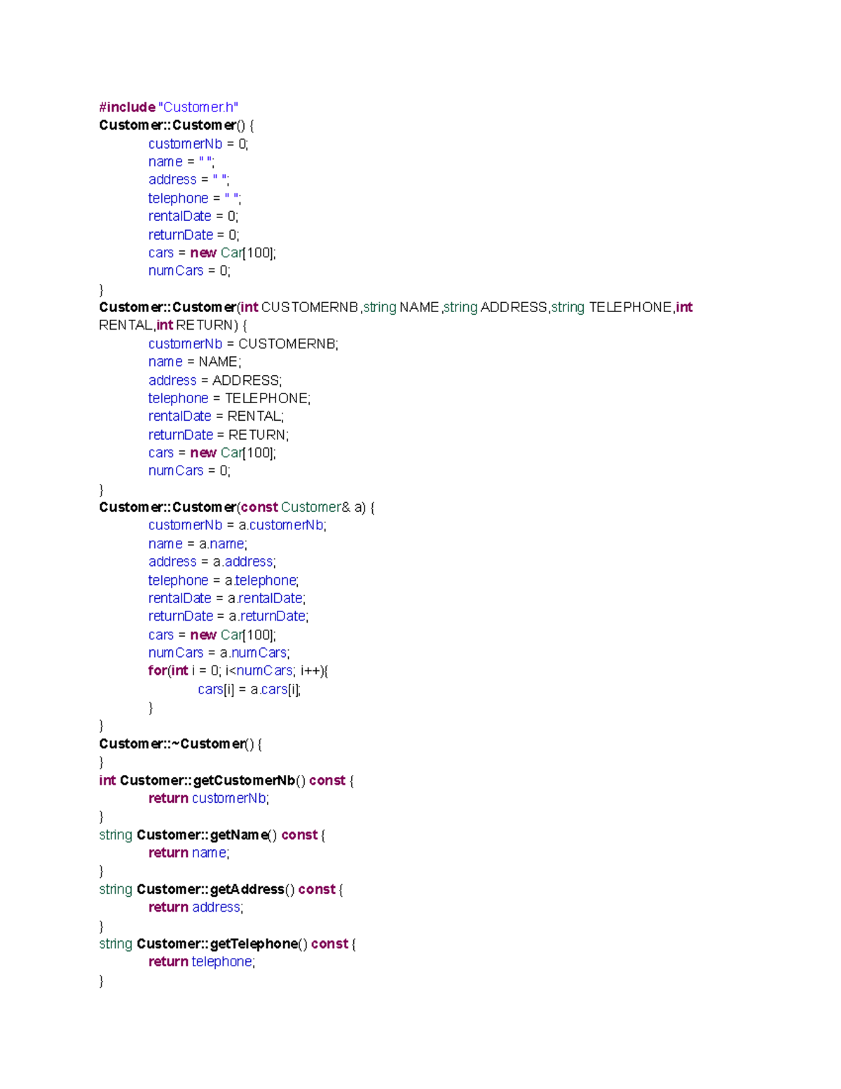 C++ code for customer class implementation and usage - Studocu