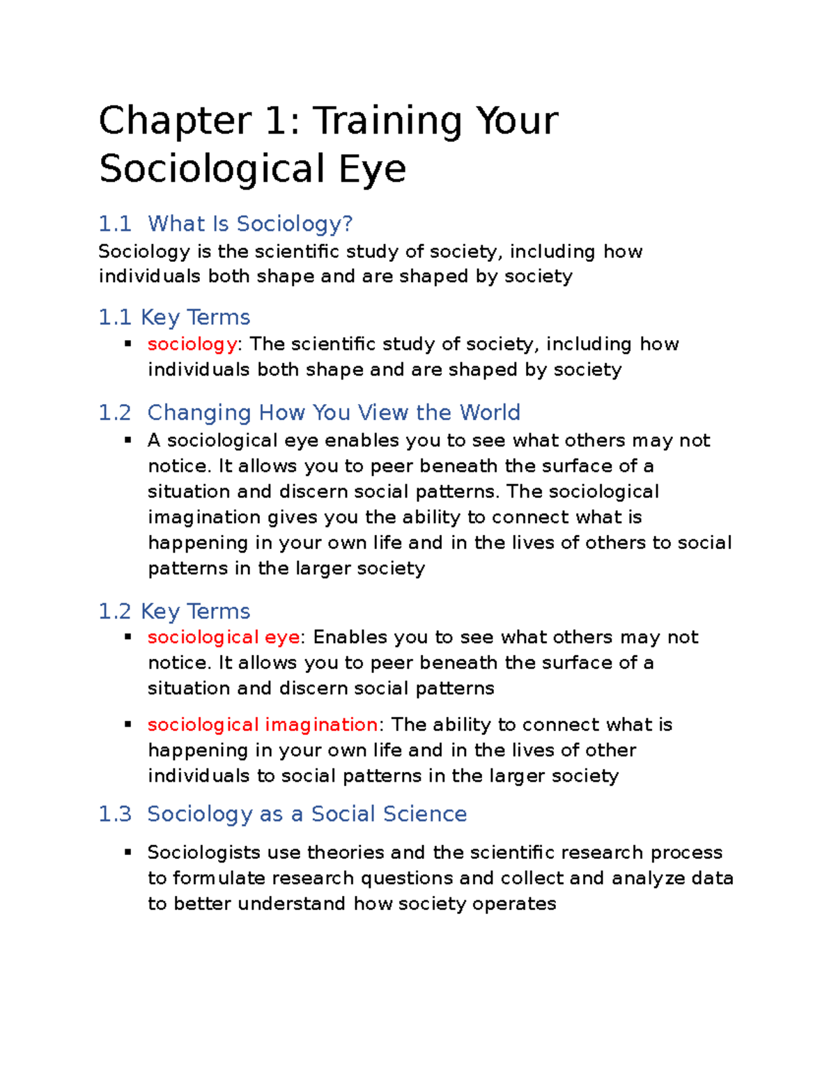 Intro to Sociology Ch 1: Understanding the Sociological Eye - Studocu