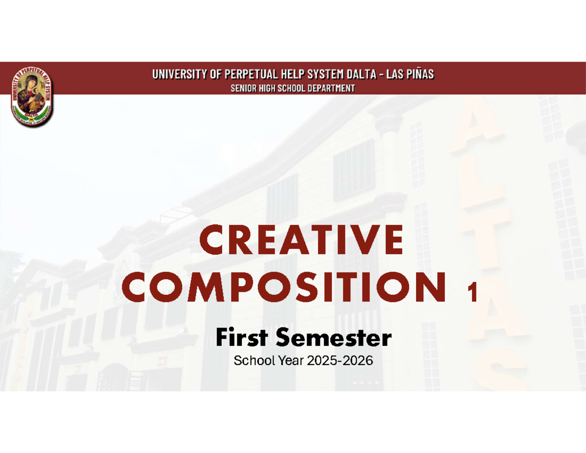 CREATIVE COMPOSITION 1: First Semester Lesson Objectives and Activities ...