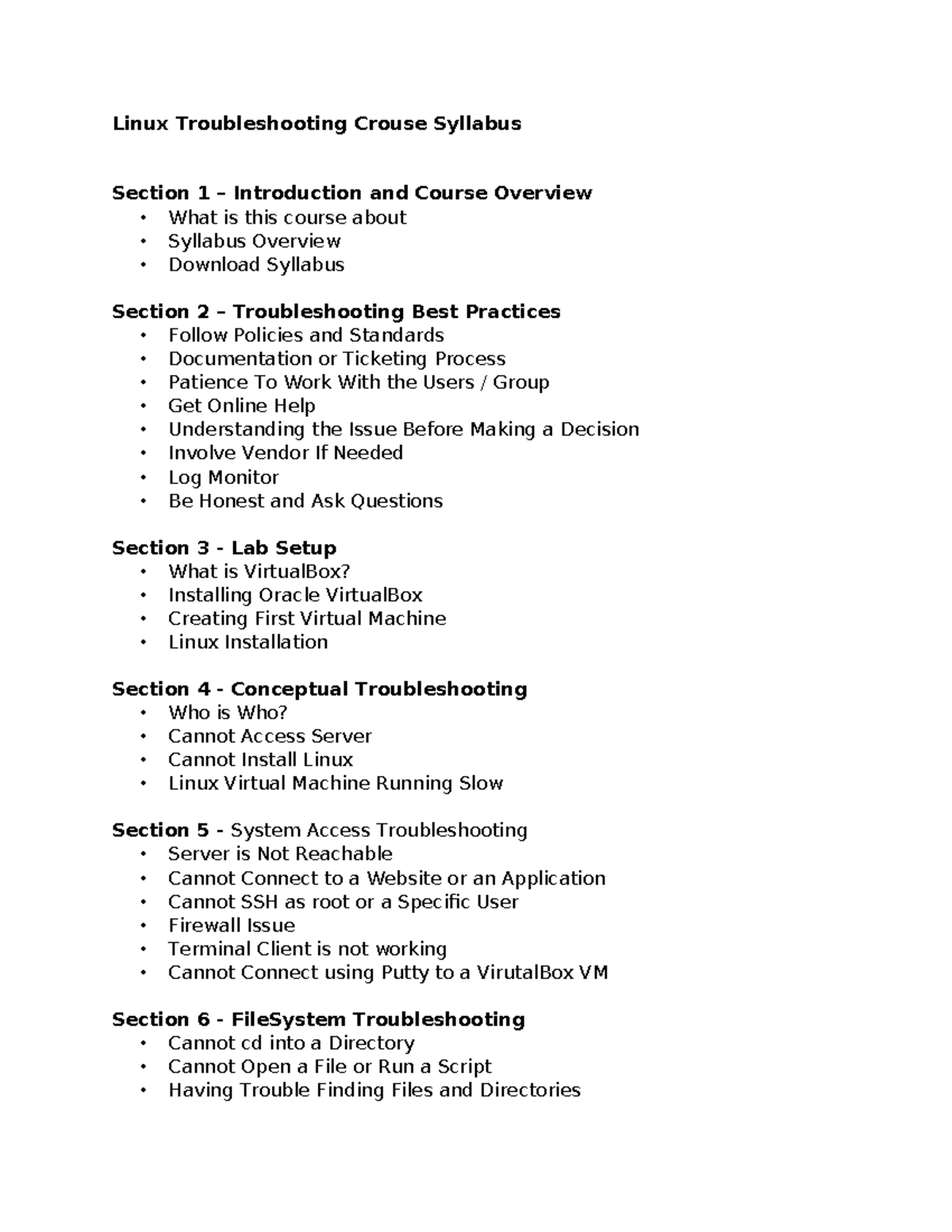 Linux+Troubleshooting+Crouse+Syllabus - Linux Troubleshooting Crouse ...