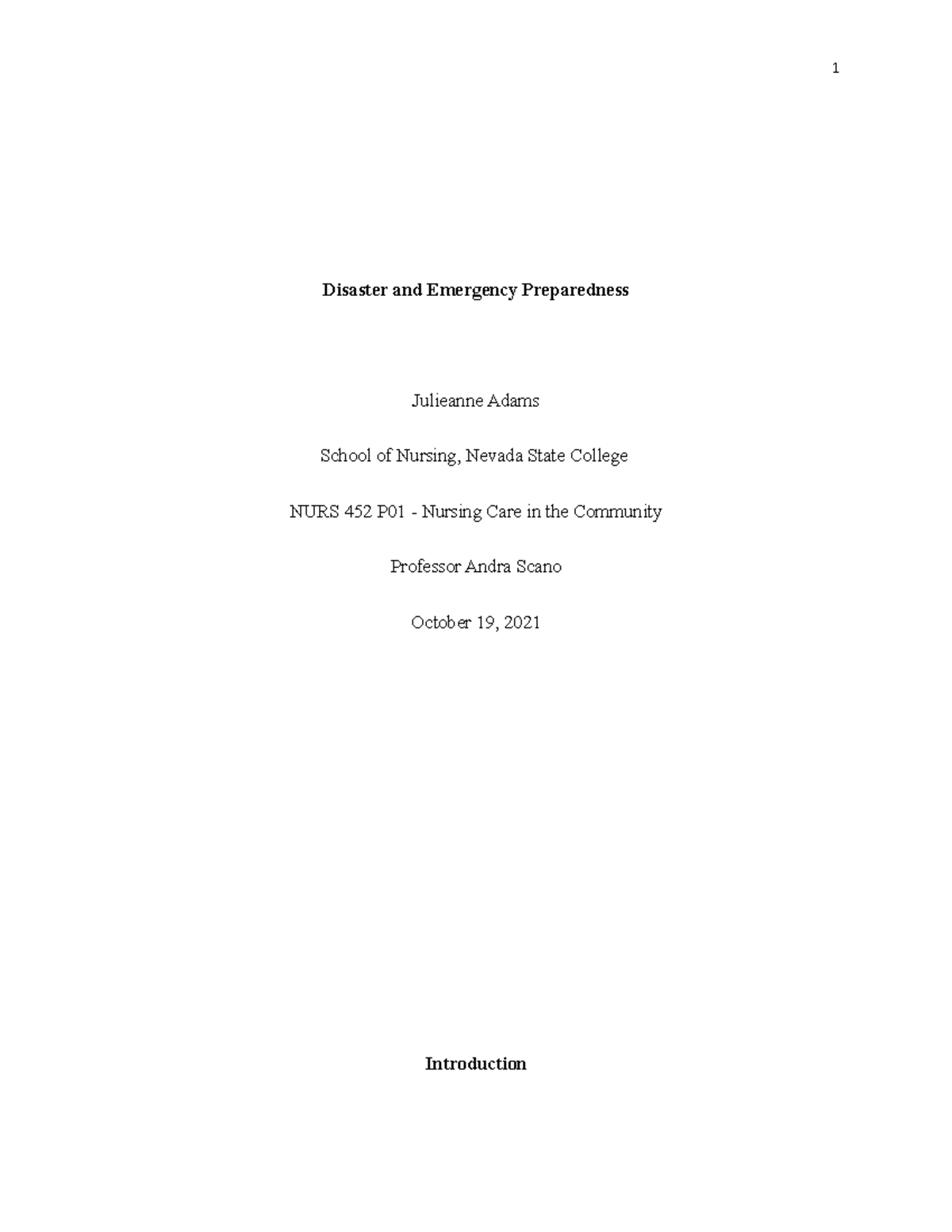 Disaster Nursing and Emergency Preparedness Paper - 1