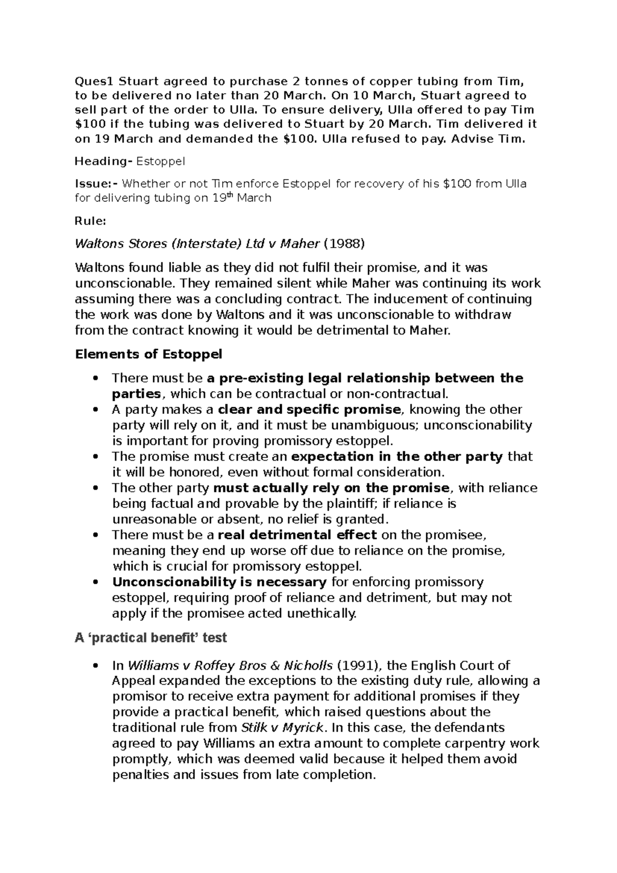 Estoppel Ques: Legal Analysis of Promissory Estoppel Cases and Remedies ...