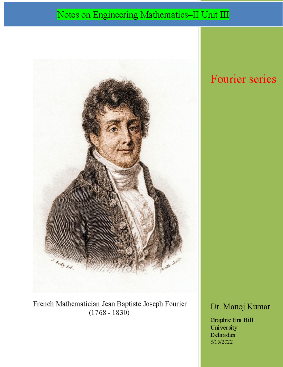 Notes Maths II Unit III Fourier Series - 0 e Pa Notes on Engineering ...