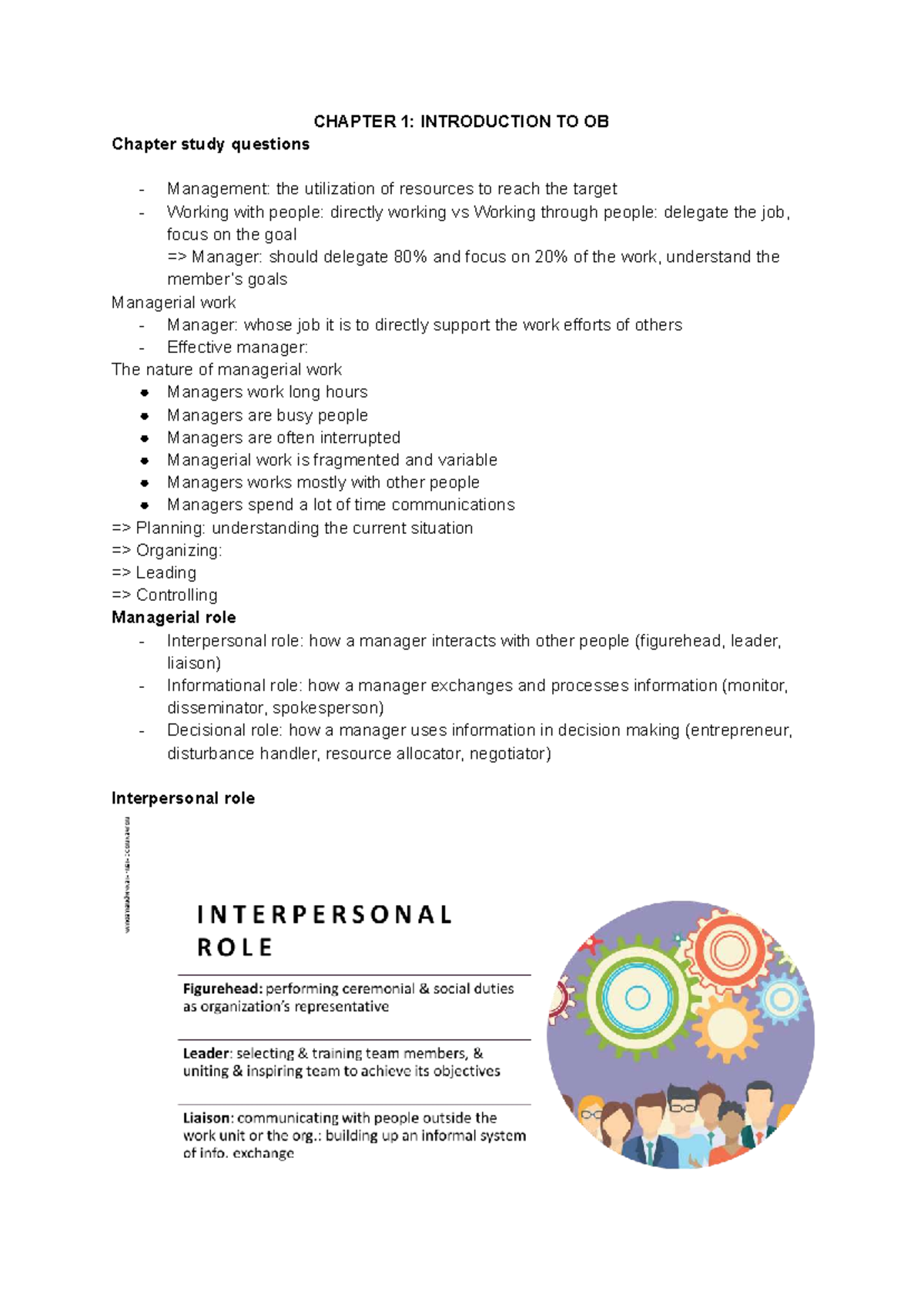 CHAPTER 1: INTRODUCTION TO OB - Key Concepts and Managerial Roles - Studocu