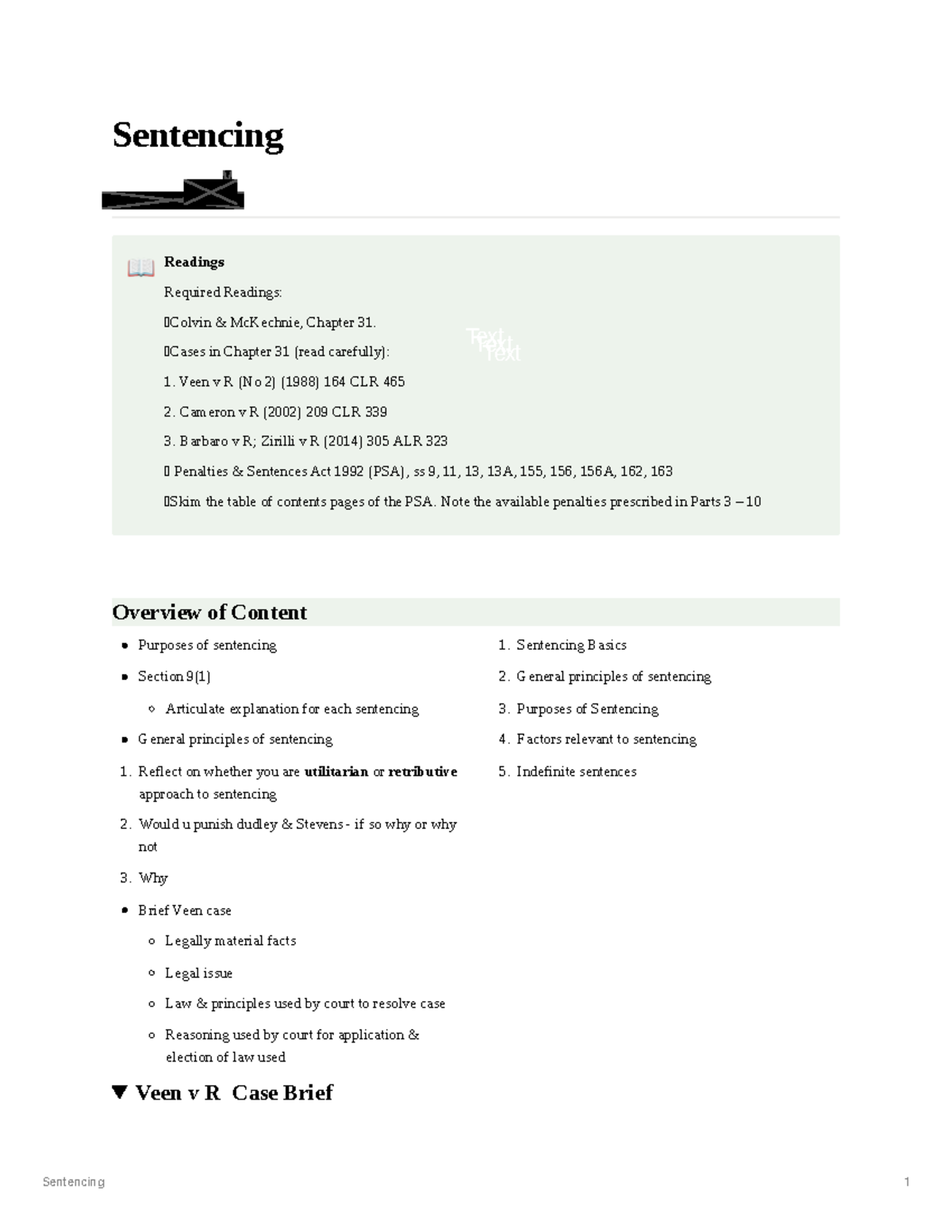 Sentencing Overview and Case Analysis - Week 1 Study Notes - Studocu