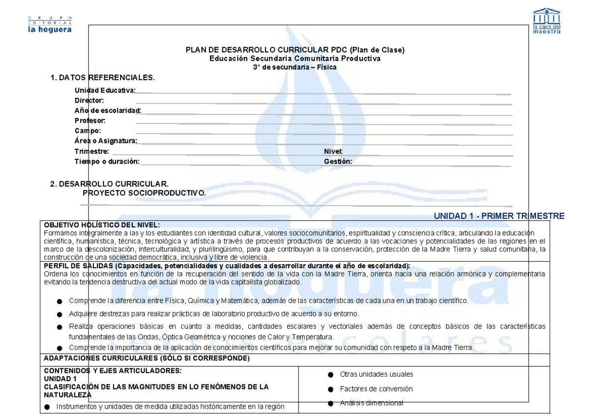 PDC 3: Plan de desarrollo curricular para secundaria física - Studocu