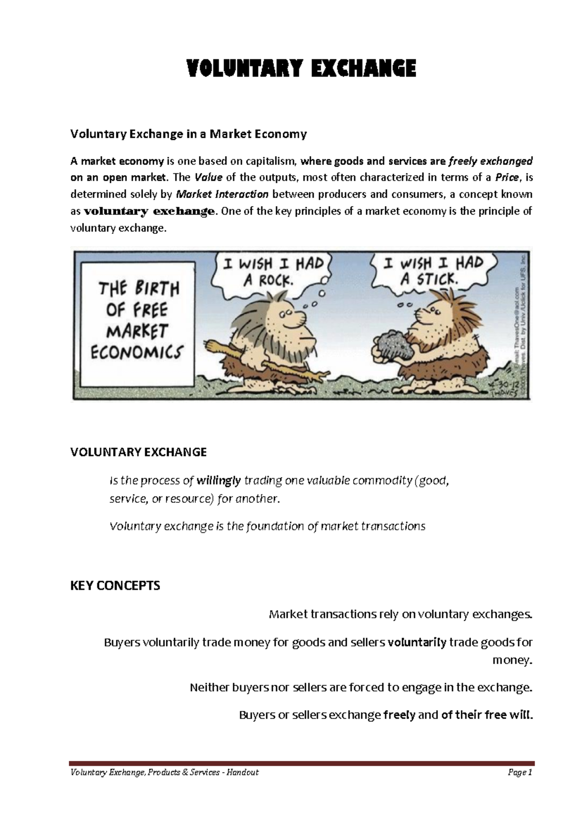 3 Voluntary Exchange Handout: Understanding Market Principles - Studocu