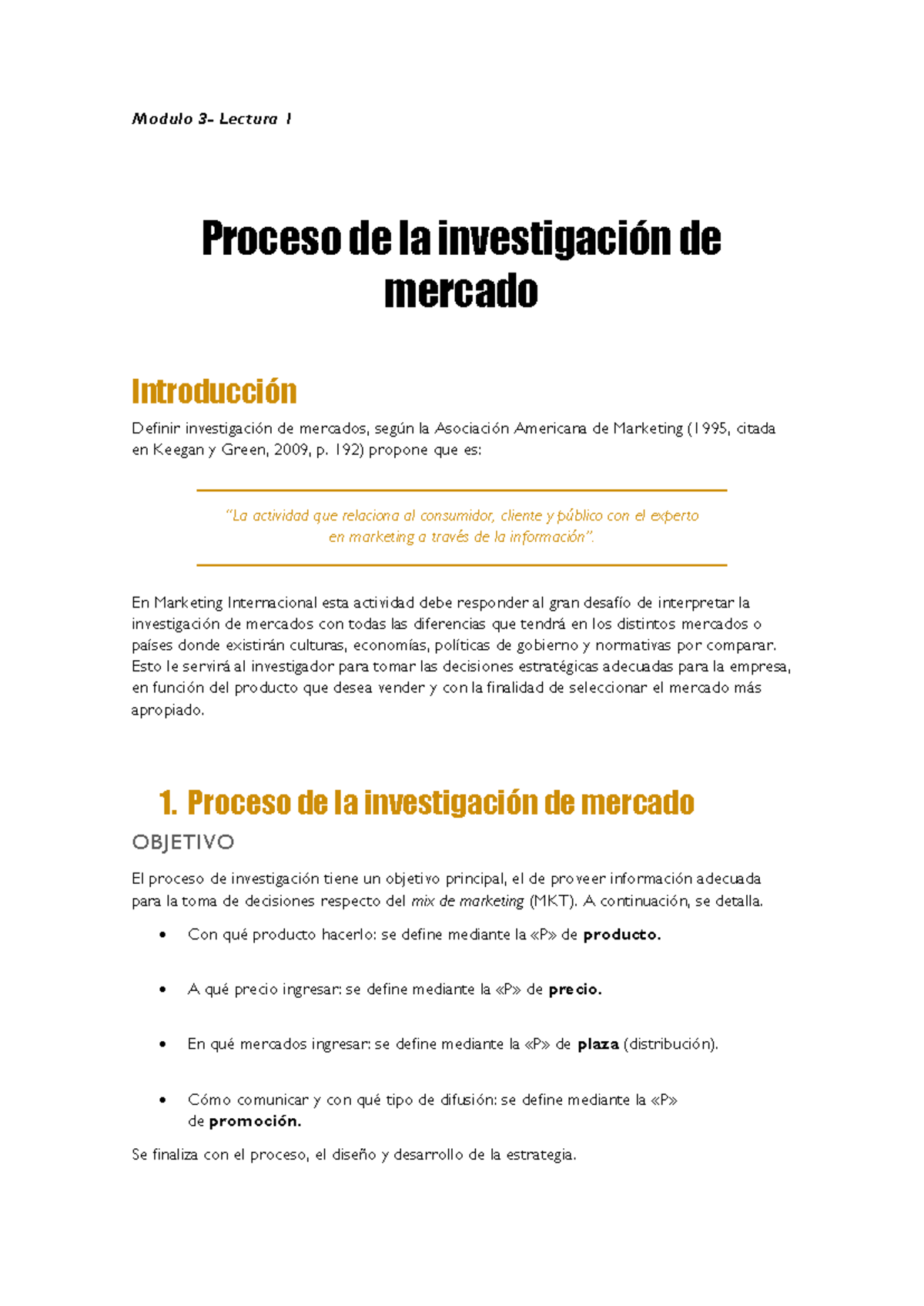 Resumen M3 y M4 - Proceso de Investigación de Mercados en Marketing ...