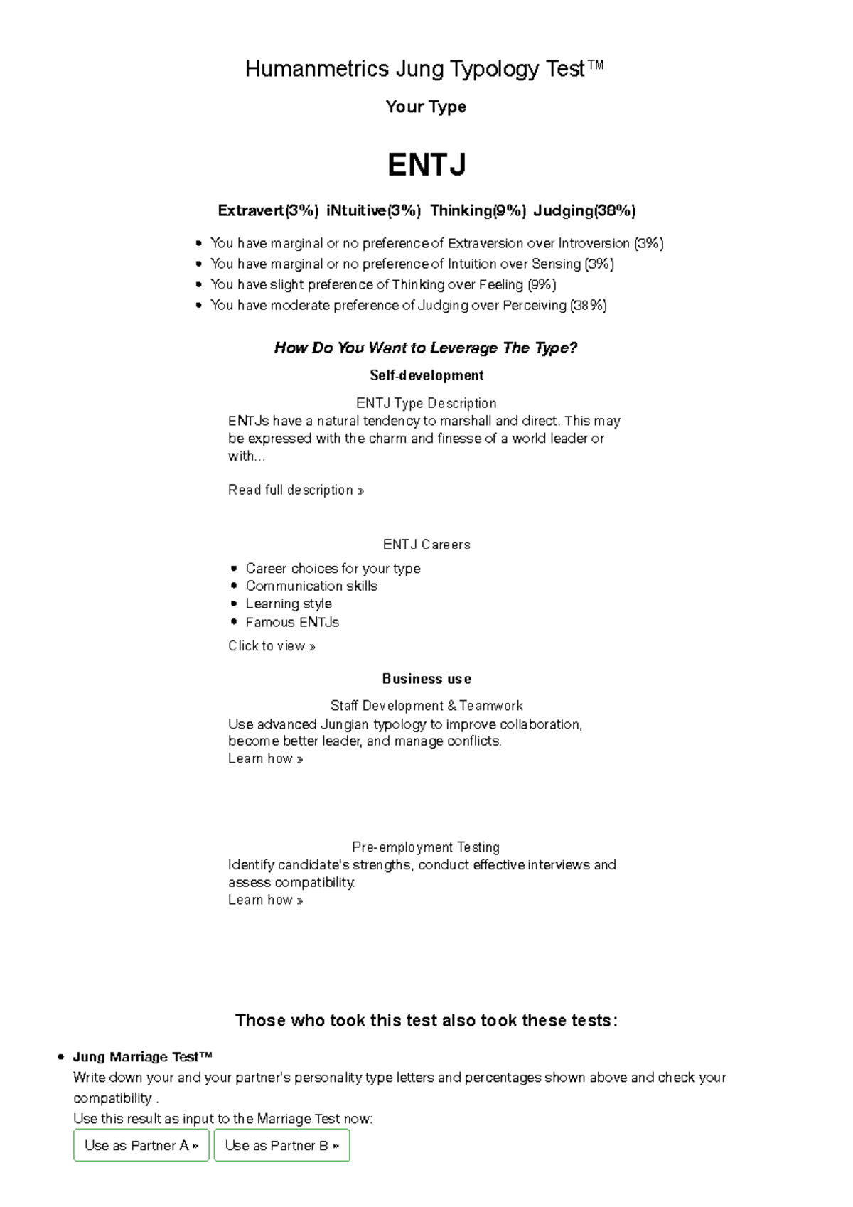 1ENTJ Leverage Your Personality Type - Humanmetrics Jung Typology Test ...