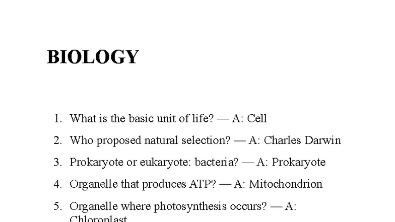 BIOLOGY 1: Key Concepts and Definitions for Exam Review - Studocu