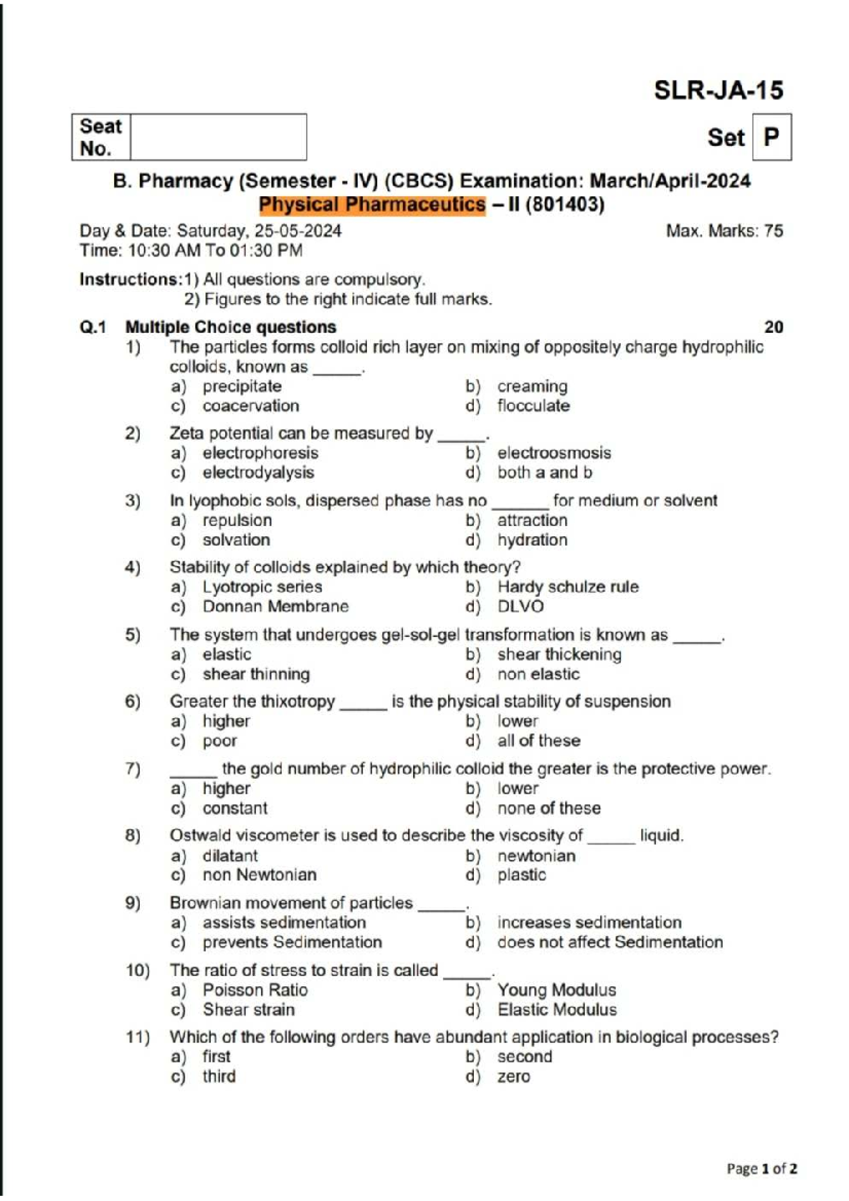 Physical Pharmaceutics II (801403) Exam Notes for B. Pharmacy Semester ...