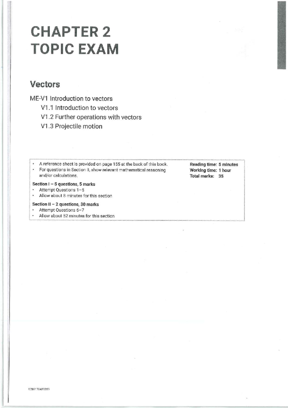 HSC Year 12 Mathematics Extension 1 Practice Exam: Chapter 2 Vectors ...