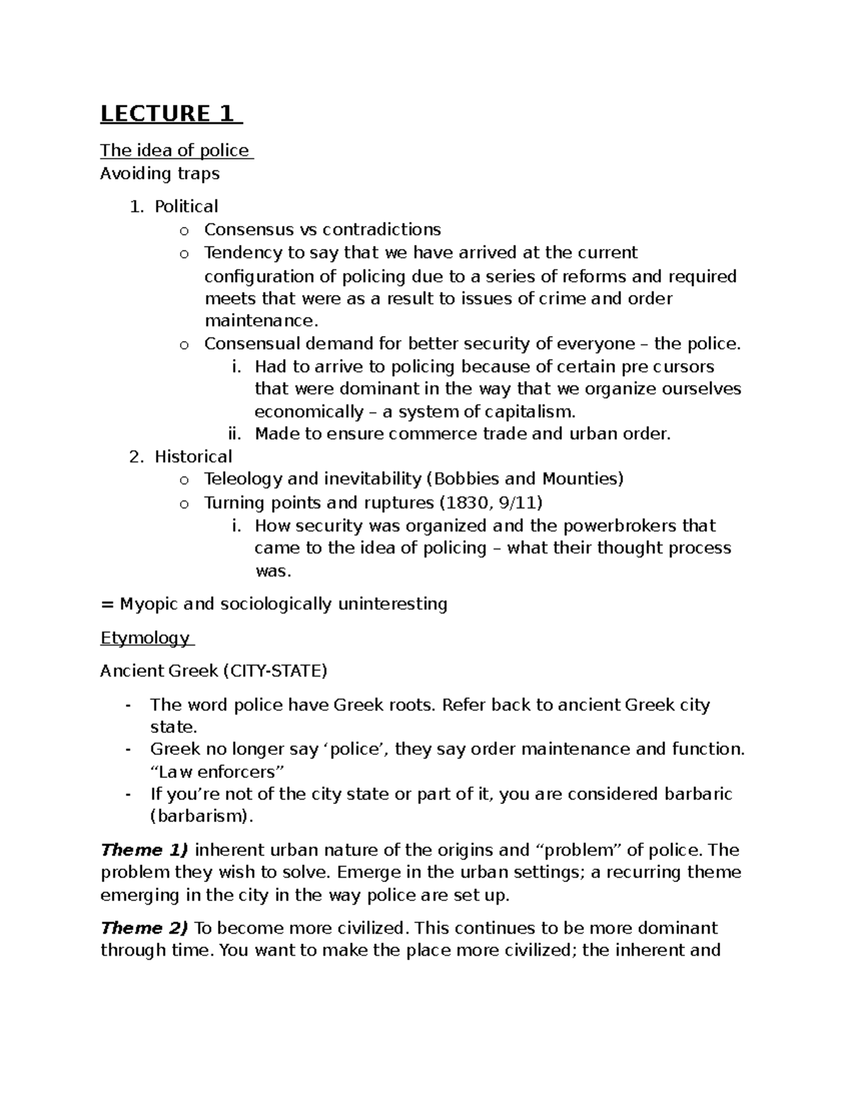 LAWS3309 Lecture Notes: The Evolution and Functions of Policing - Studocu