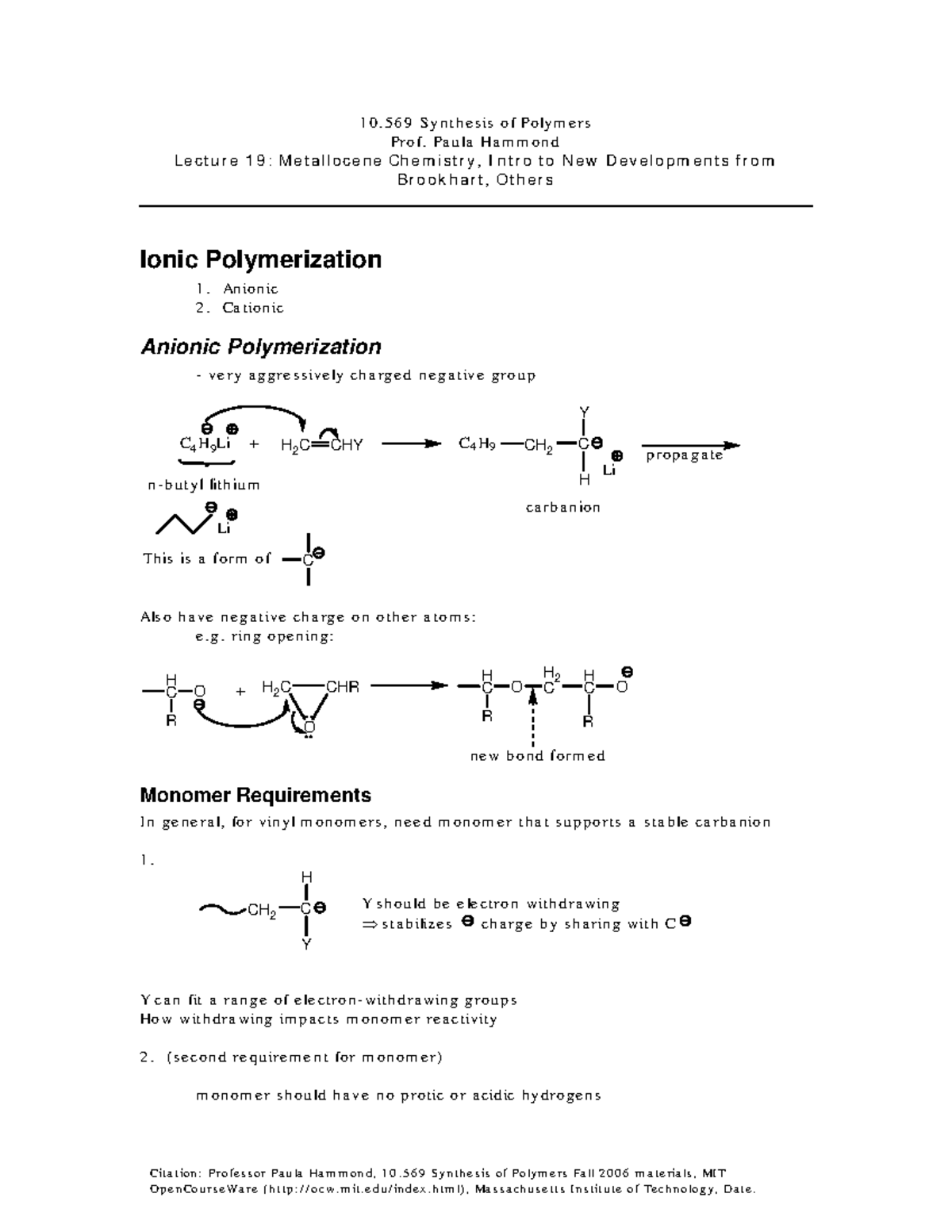 10.569 Synthesis of Polymers Lecture 19: Metallocene & Ionic ...