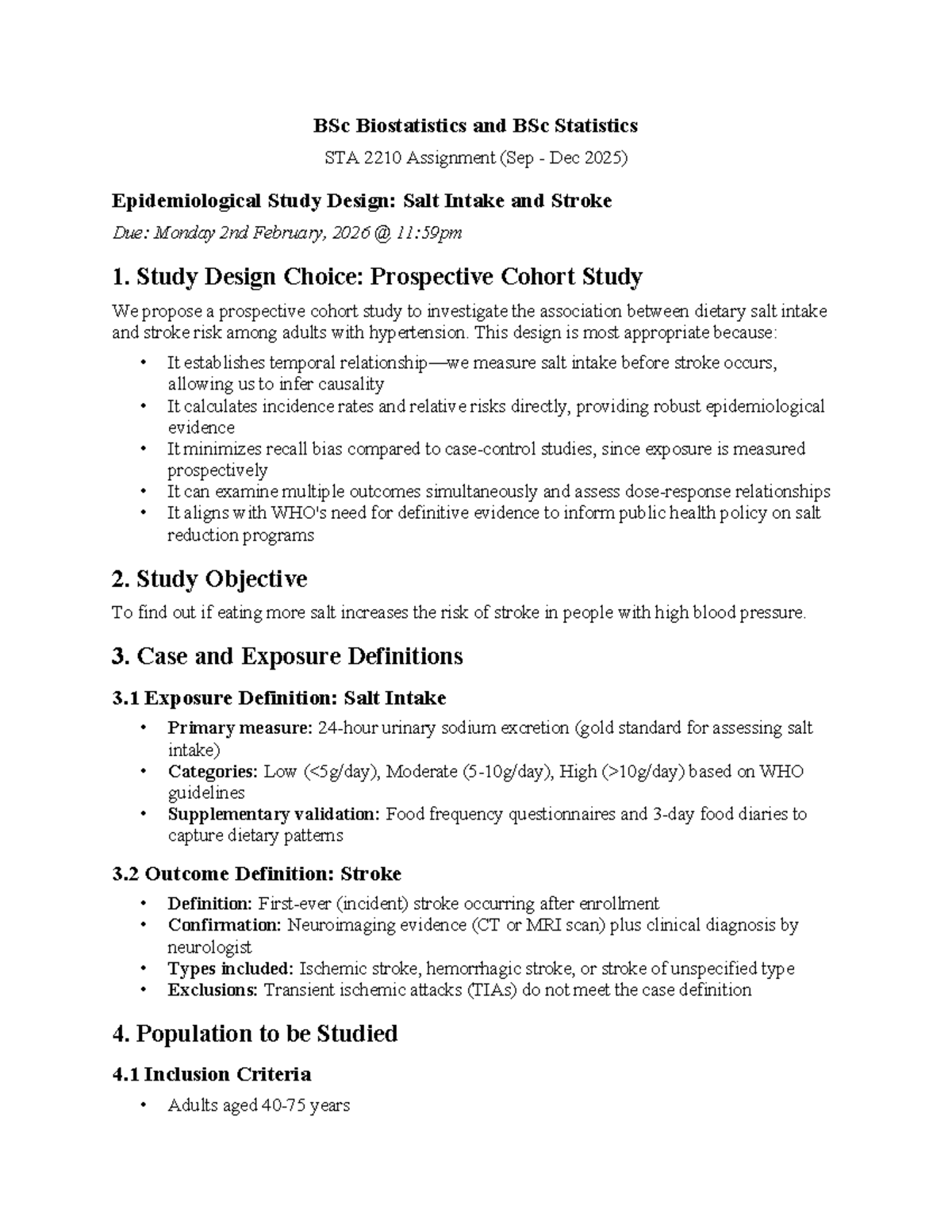 STA 2210 Final Assignment: Prospective Cohort Study on Salt Intake and ...
