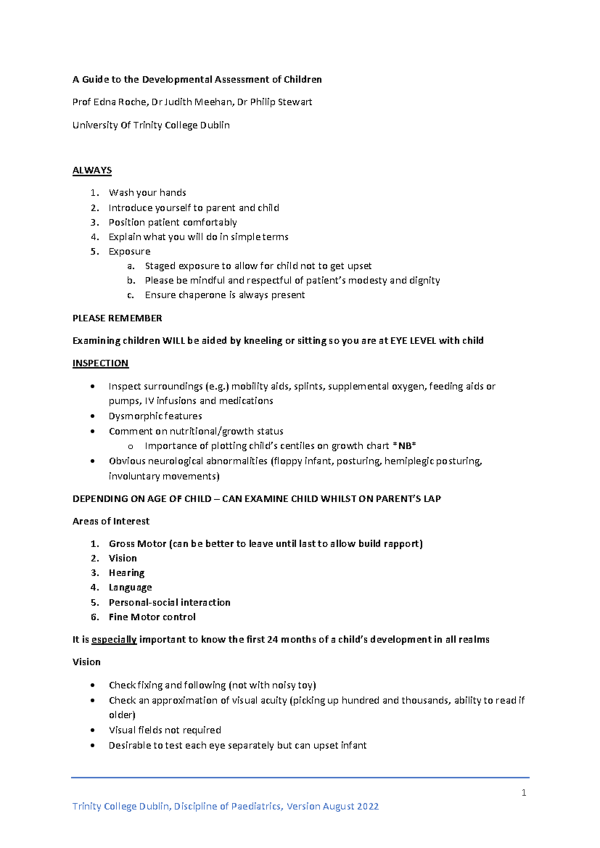 A Guide to the Developmental Assessment of Children - Final V - Studocu