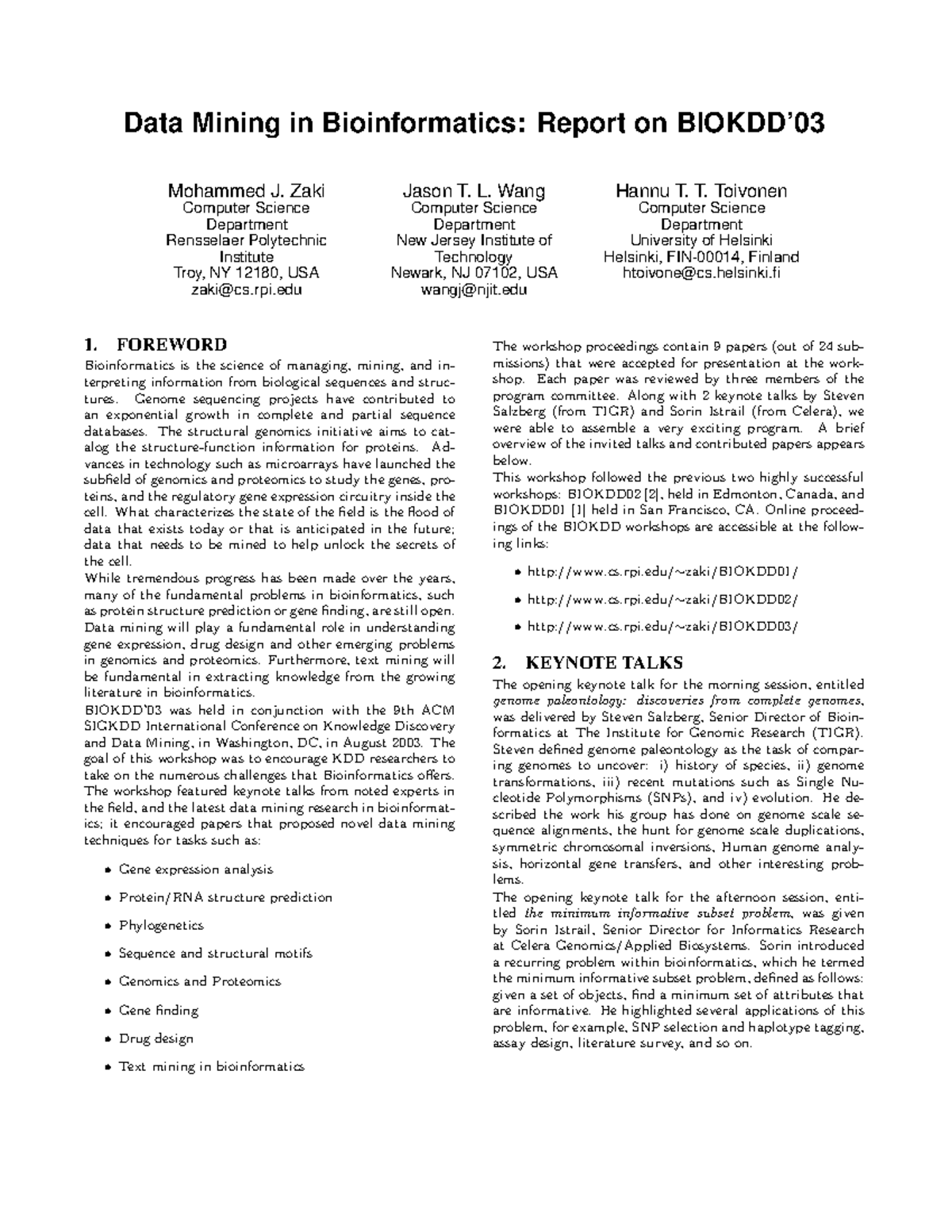 KDDExplor 03: Data Mining in Bioinformatics Workshop Notes - Studocu