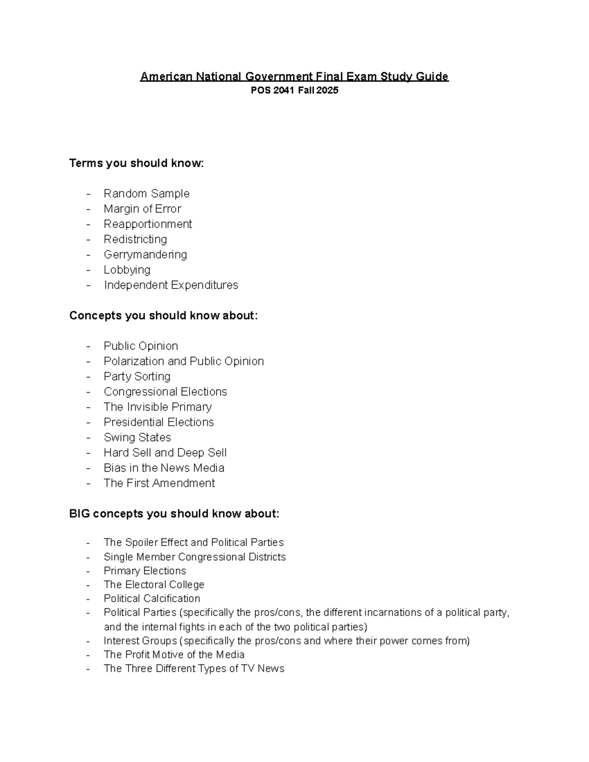 American National Government Final Exam Study Guide POS 2041 - Studocu