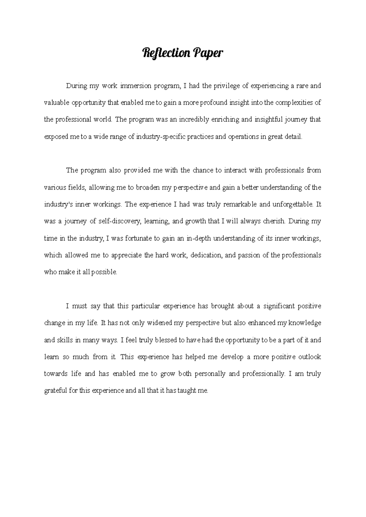 Reflection Paper: Insights and Learning Experiences - Studocu