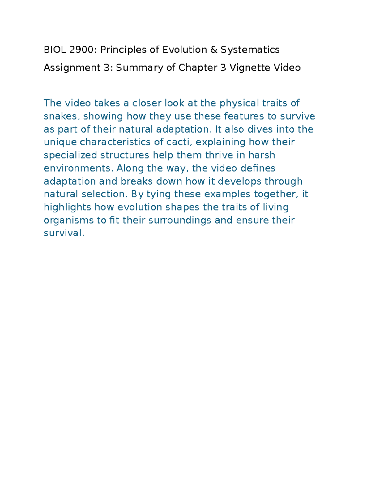 Chapter 3 Vignette Summary - BIOL 2900: Principles of Evolution ...